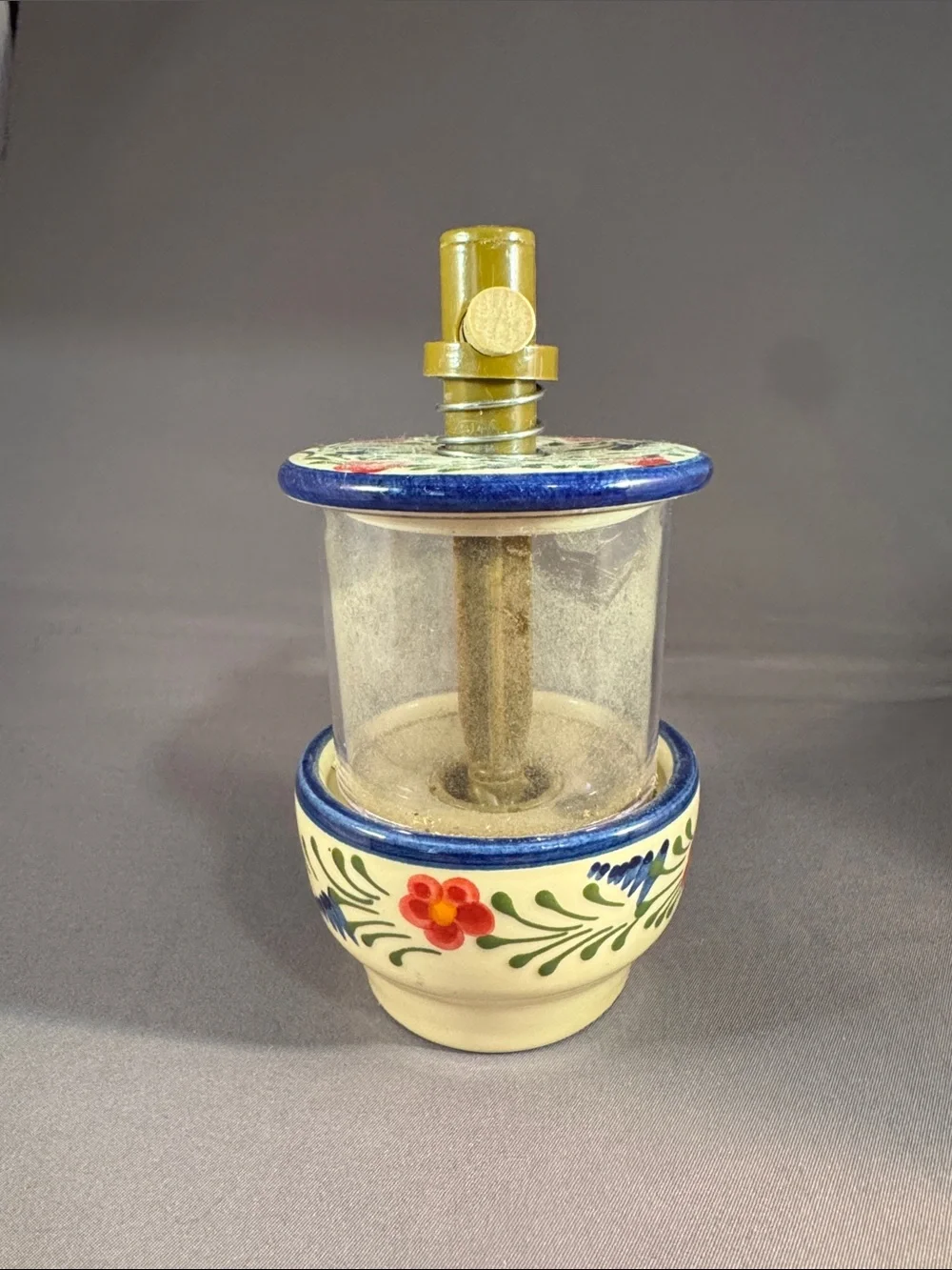 Hand-Painted Ceramic Herb/Butter Press - Cream with Blue & Floral Accent